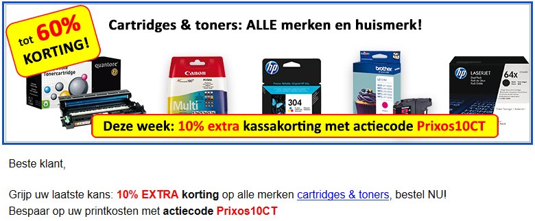 PrixosNL's tweet photo. Grijp uw laatste kans: 10% EXTRA korting op alle merken cartridges &amp; toners, bestel NU!
Bespaar op uw printkosten met actiecode Prixos10CT: https://t.co/Ic4m1haz2I https://t.co/JzeZ46tFgq
