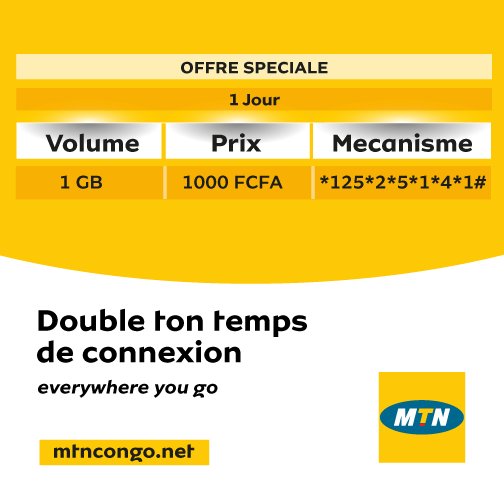 MTN_123's tweet photo. Y'ello la Famille! Naviguez à Gogo avec le Forfait Internet 1 GB à 1000 FCFA valable pendant 24 heures.
Tapez *125*2*5*1*4*1#.
#4GLTETurbo #MaxiNet https://t.co/bJRykgWY5S