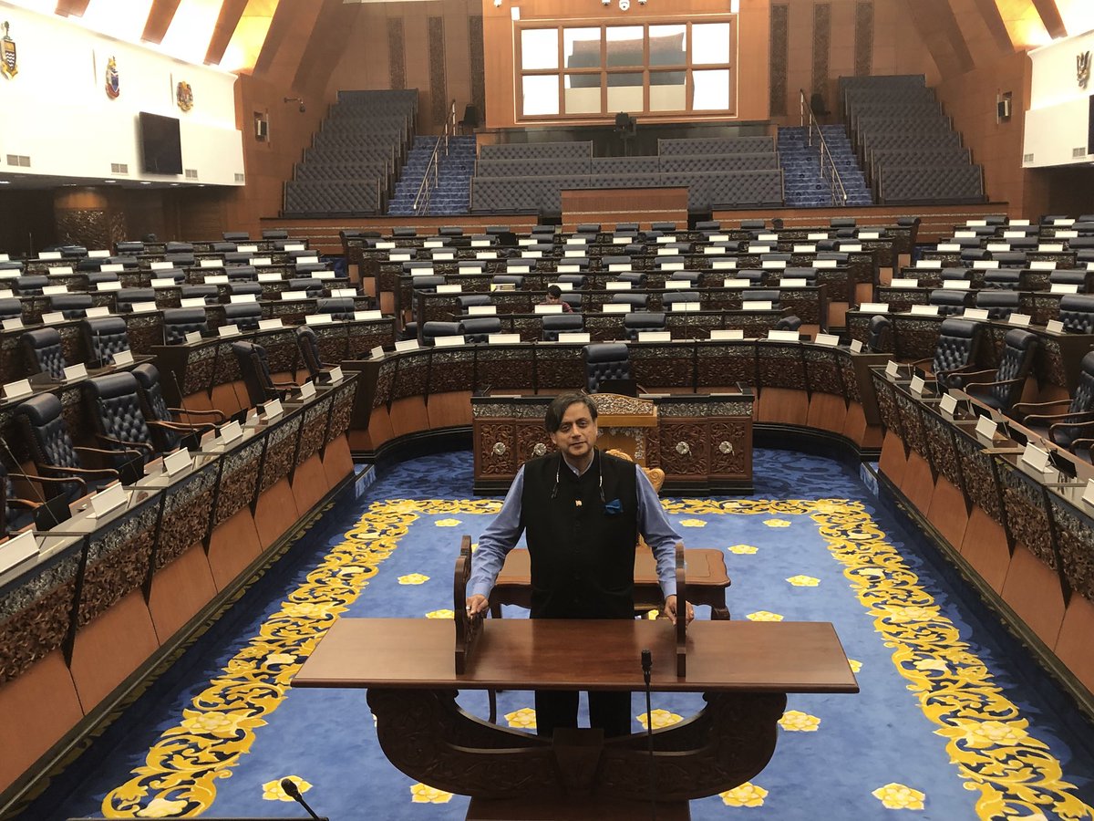 Shashi Tharoor on Twitter: "Visited the Malaysian Parliament &entered the empty chamber of the Lower House. Felt a pang of envy: Each MP has their own nameplate, plush leather swivel chair, laptop&mike.