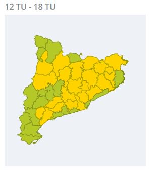 Avui es preveuen xàfecs intensos amb tempesta i localment calamarsa a comarques de Catalunya Central, Lleida i Girona.  També al prelitoral de Tarragona i Barcelona.
Prealerta #INUNCAT #ProteccioCivil 
Recorda les recomanacions interior.gencat.cat/inundacions
