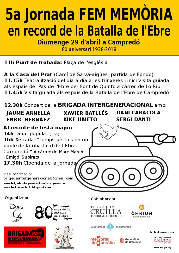 BrigInterGen's tweet photo. La 5a Jornada FEM MEMÒRIA en Record de la Batalla de l'Ebre 80 aniversari va ser un èxit tot i la pluja de primavera. Vam traslladar el concert al restaurant i gairebé vam poder fer totes les activitats. https://t.co/ran5pUogAK