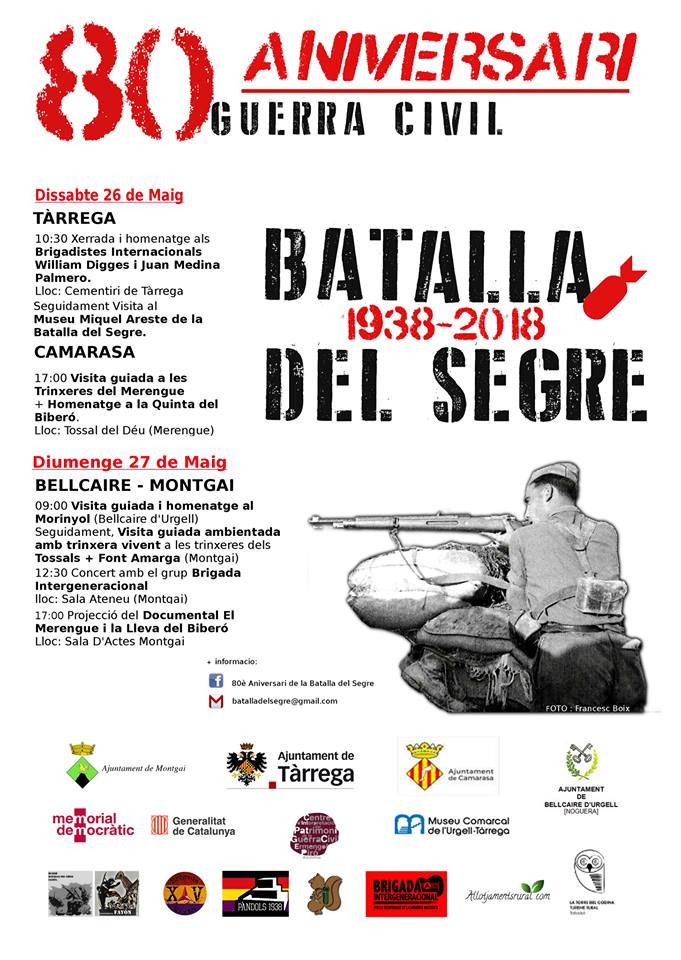 BrigInterGen's tweet photo. Aquest diumenge a l'Ateneu de Montgai 80 aniversari de la Batalla del Segre amb la Brigada Intergeneracional per la Recuperació de la Memòria Històrica, entre d'altres: Proyecto Mediavilla, Xavier Baró, @danicaracola @SergioDanti @BerniArmstrong @mixturacat https://t.co/5GJlY89hPA