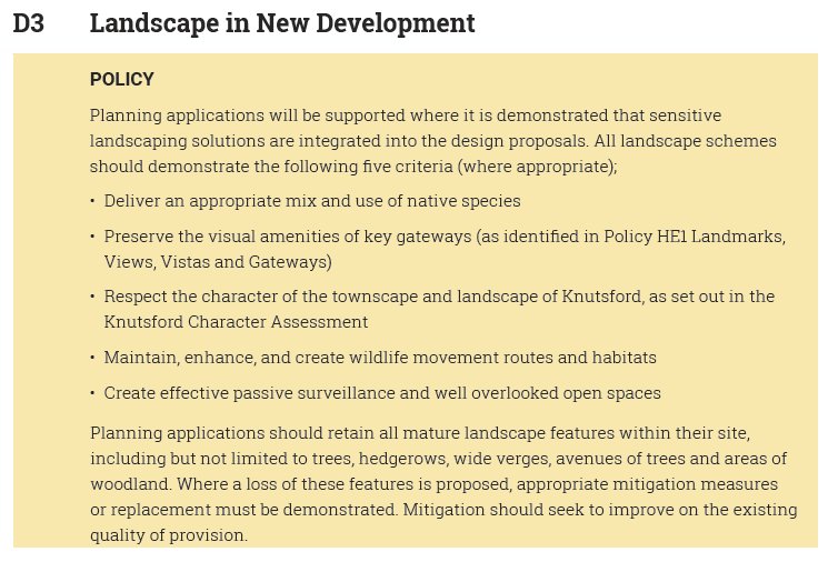 KnutsfordNP's tweet photo. Policy D3 looks to ensure that the landscape is considered as part of all developments at the design stage.

Have your say on the Draft #Knutsford Neighbourhood Plan:

https://t.co/WoxYmGpjeP

#policyaday https://t.co/kjXbOU4hqt