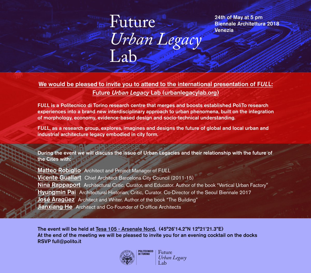 FULL in Venice alongside the Biennale Architettura 2018. We're pleased to announce our launching event this 24th May!
Click on the link for further information: urbanlegacylab.net/future-urban-l…