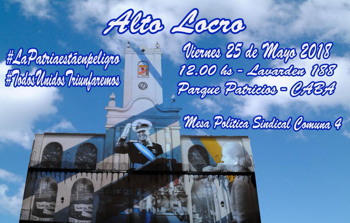 FtedelPeronismo's tweet photo. Alto Locro, este próximo 25 de Mayo, Día de la Patria, compartiremos el pan con las/os compañeras/os, después vamos al Obelisco a cantar el himno.
https://t.co/99UxzSAxLP
✌️#AltoLocro
✌️#LaPatriaEstaEnPeligro
✌️#TodosUnidosTriunfaremos https://t.co/y16zVZwL0a