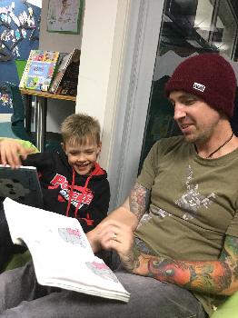 Dads reading. Luuuuuuv it! Jake with his in Seatoun, Wellington. 
#booknightnz