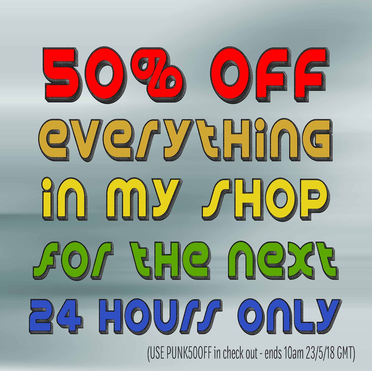 printpunkstudio's tweet photo. To celebrate our 50th listing in our Etsy Store, we are offeing 50% off everything for the next 24 hours ONLY!
Just use PUNK50OFF in the check out. This offer WILL expire tomorrow!!!! Don't Miss out :-) 
#sale #etsyshop #50listings #sohappy #lovedesigning 
https://t.co/pvpjfbGoGT https://t.co/tnkba0JbTd