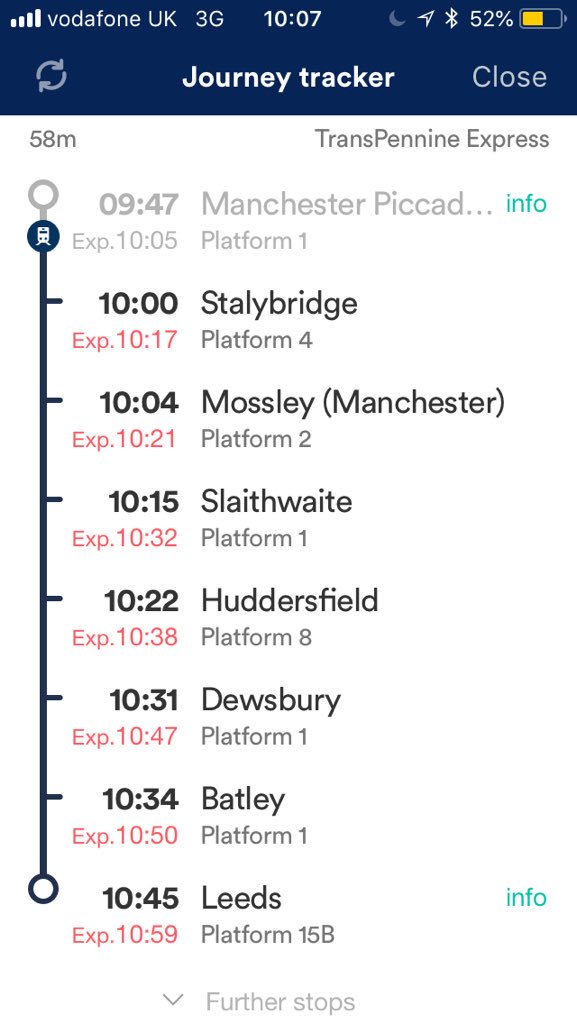 squarejazz's tweet photo. Iβm trying to be on my way to Leeds to meet sponsors for #LeedsHack & #LeedsHackJNR but my train is delayed by 18 minutes! Itβs also stopping at nearly every stop so is no longer the TransPennine Express π #HackMCR https://t.co/hEuhZCkeuV