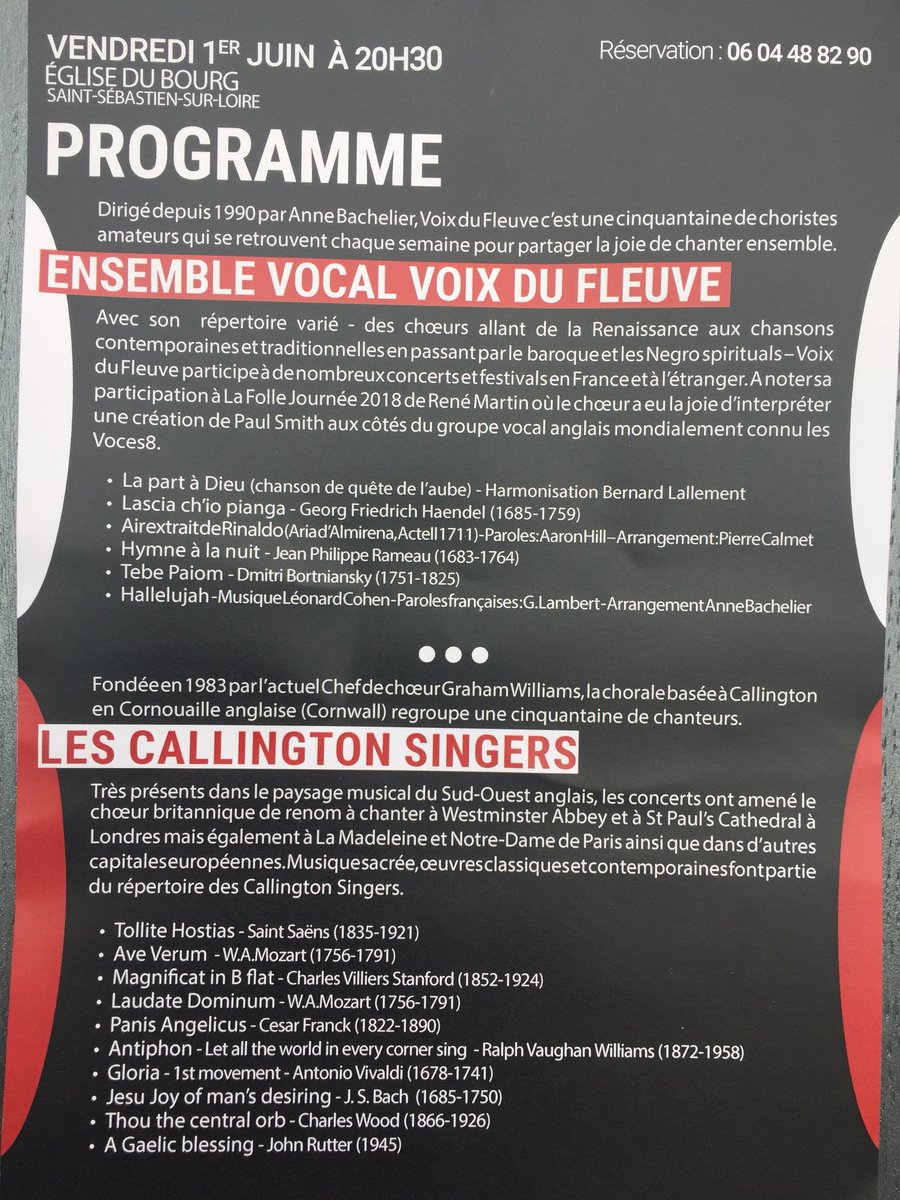 PatJean44's tweet image. L’ensemble vocal @stsebsurloire Voix du fleuve et les @CallSingers Callington Singers Chœur des Cornouailles Anglaises en concert église du bourg le 1er juin à 20h30
Venez nombreux
