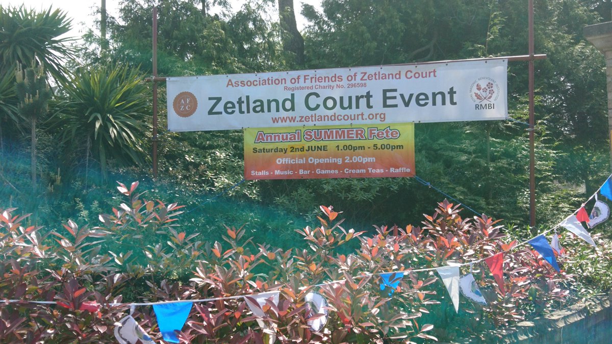 Zetland Court Summer Fete Saturday 2 June 2018 1.pm - 5.pm. Stalls games BBQ refreshments children's entertainment brass band beer tent cream teas Grand Raffle 1st Prize £250 tickets £1 on gate gives admission to Fete &amp; entry into the Raffle.