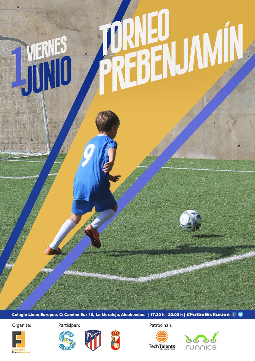LiceoEuropeo's tweet image. 📢 Llega el Torneo de #Futbol Clausura de la categoría Prebenjamín #FutbolEsIlusion

🗓️ Viernes 1 JUN &amp;gt;&amp;gt; 17:30 h.
📍 Colegio Liceo Europeo

¡Acompáñanos y anima a nuestros jugadores! #FutbolBase