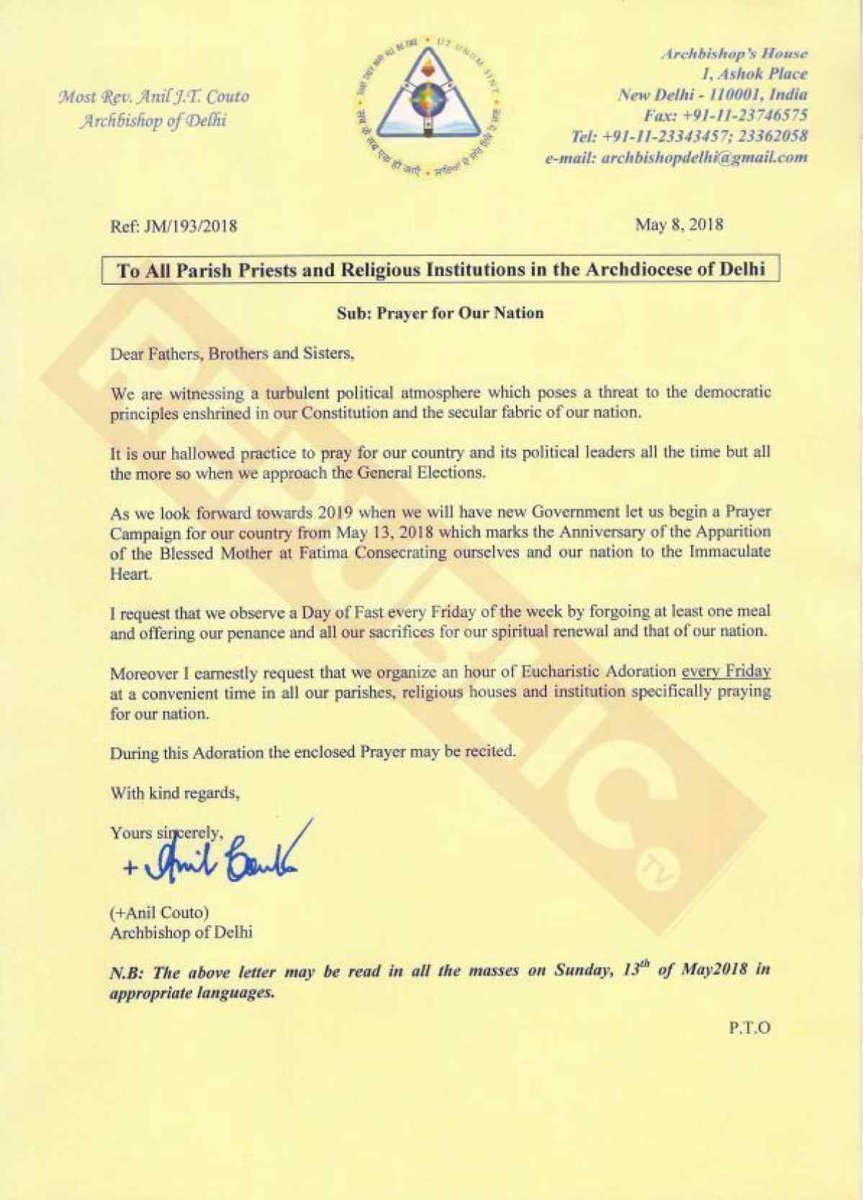 Dear frndz and bros who have misunderstood or is cirtizing the ArchBishop,plz dnt get misguided by the media,nowhere is said to vote against Modi &amp; support others,it’s a call for prayer to get a good governance to better the living of common man in the country. #ChurchVsModi