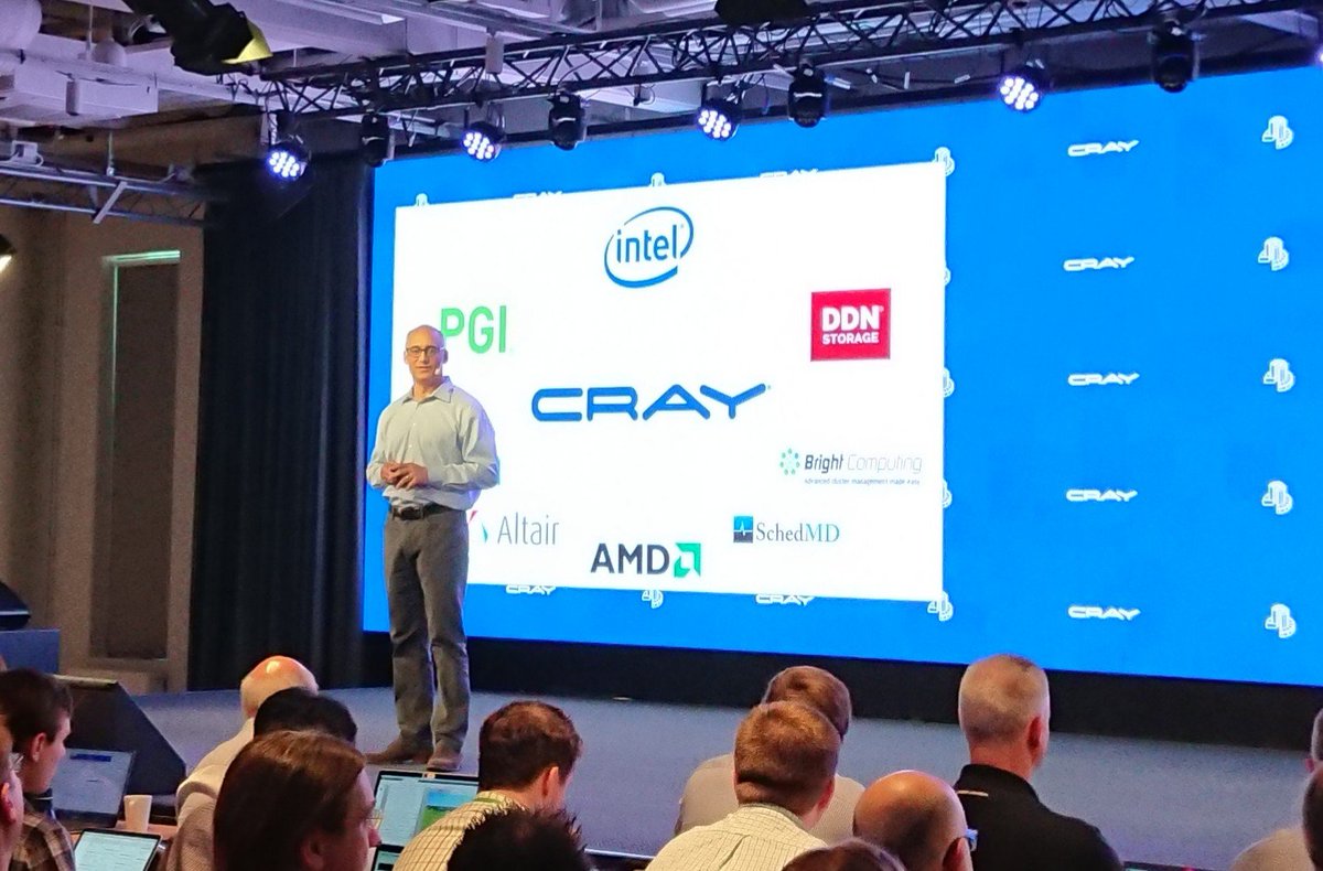 BrightComputing's tweet photo. Peter Ungaro Keynote at the annual @cray_inc User Group meeting. Highlighting some key customer wins. Bright is proud to be partnering with Cray for success.
https://t.co/eVNiZPBSfd
#HPC #Deeplearning #CUG18 https://t.co/K5cIkuy0gX