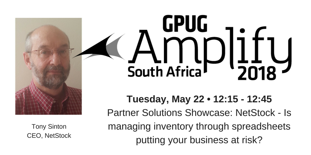 NetstockInv's tweet photo. Join our very own Tony Sinton now at the Partner Solutions Showcase at 12:15 today https://t.co/z4wrREEf0i  at #GPUGAmplifySA "Is managing inventory through spreadsheets putting your business at risk? " https://t.co/TyVZ4XRc8y