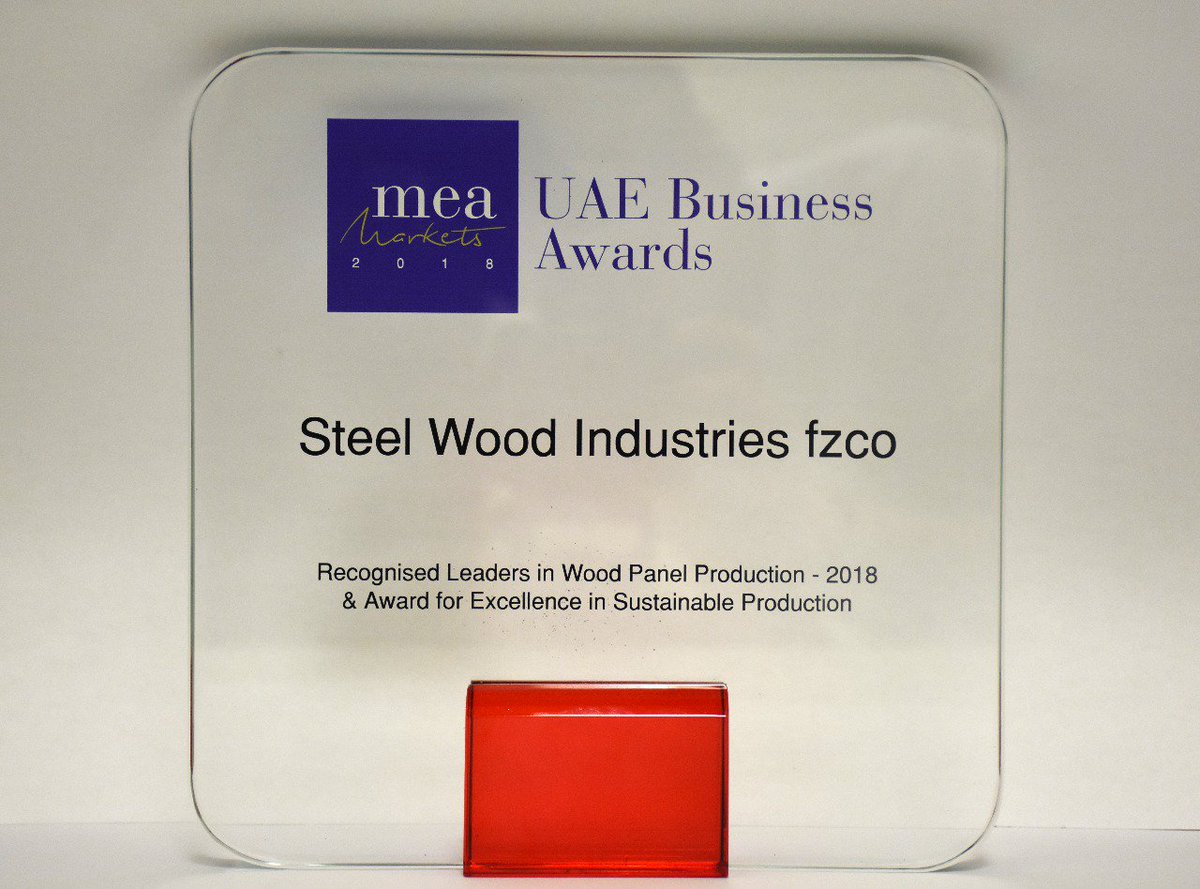 steelwood1's tweet photo. Steel Wood Industries FZCO has been recognized Leaders in Wood Panel Production - 2018 &amp; Award for Excellence in Sustainable Production

#MEAMarkets #GCC  #Sustainability #Innovation #Wood #Recycled #Green #UNDP #SDB #GusolidPCS #Nousavan #UAE #DubaInvent #carbonfootprint https://t.co/9uc97GVl9I