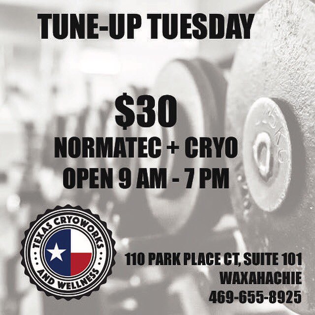 texascryoworks's tweet photo. All day TODAY!!
Save $15 Off the normal price. Come see us!
#normatec #cryotherapy https://t.co/1Y3wia6b8f