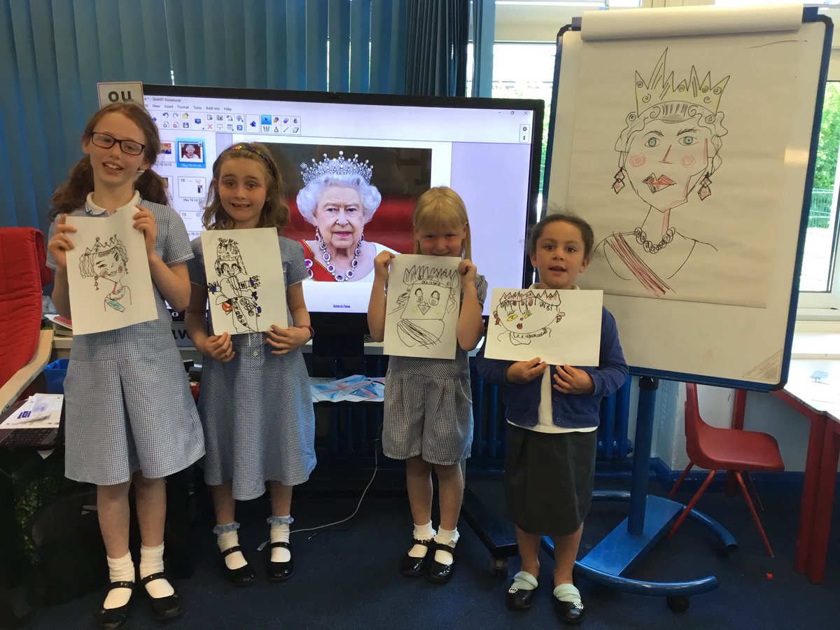 Y1HazelClass's tweet photo. This week in Hazel Class we are celebrating the work of British artist Ben Mosley 🎨 today we created pictures of the queen in his style 👑 What do you think? @BenMosleyArt https://t.co/vQANHqW1NU
