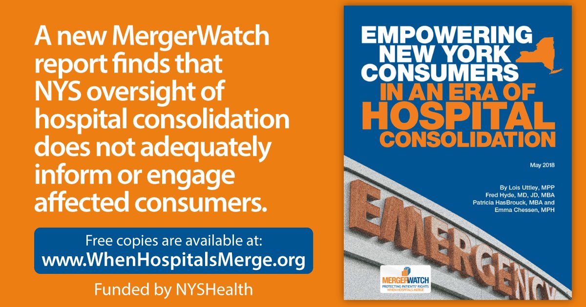 MergerWatch's tweet image. We're proud to release a report calling on NYS officials to give consumers a say when hospitals are proposing to merge, downsize or close. Get your free copy at WhenHospitalsMerge.org