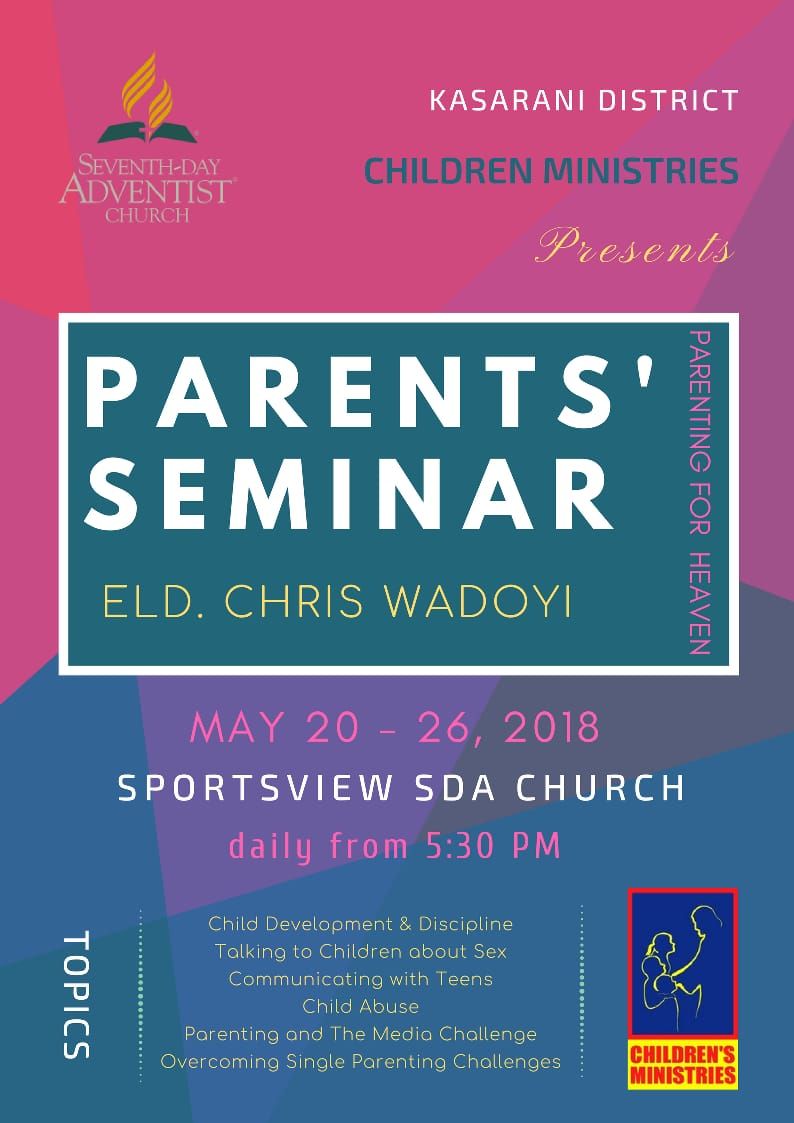 SportsviewSdaKE's tweet photo. Welcoming you all as we continue with wonderful seminar on parenting.. We kick off everyday through the week as from 5:30pm to 7pm. #ParentningForHeaven.
 You do not want miss! https://t.co/j8GrbRSSB3
