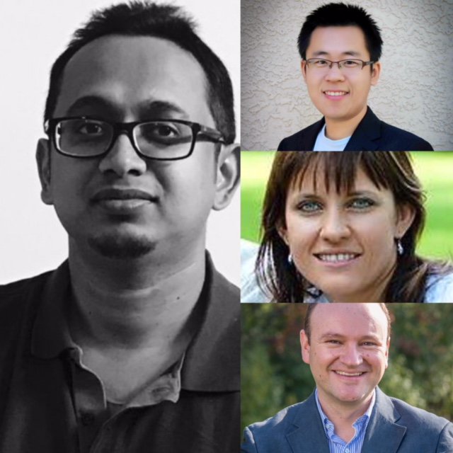 STLE_Tribology's tweet photo. Congratulations to this year’s #STLE2018 Early Career Awards recipients: Sougata Roy (graduate student) @ISU_CoE; Hongyu Gao (postdoctoral researcher) @Saar_Uni, Diana Berman (academic professional) @UNTEngineering; Giovanni Ramirez (industry professional) @BrukerNano https://t.co/Oxd579jW5O