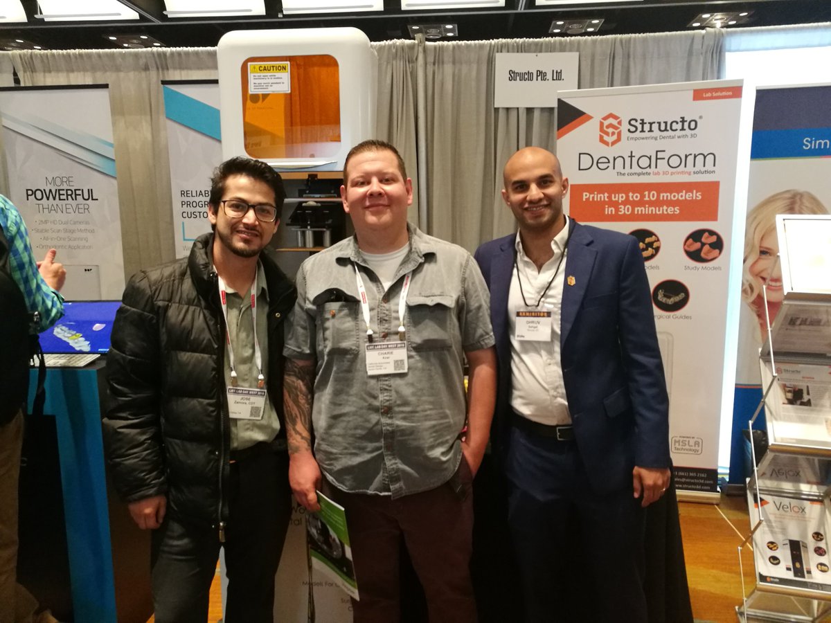 Structo3D's tweet photo. Thanks CADD Lab for dropping by our booth at @lmtmag #LabDayWest 2018. Can't wait for you to get your hands on your own DentaForm #dental #3DPrinter.
#DigitalDentistry #MSLA https://t.co/n7iM6ZldoY