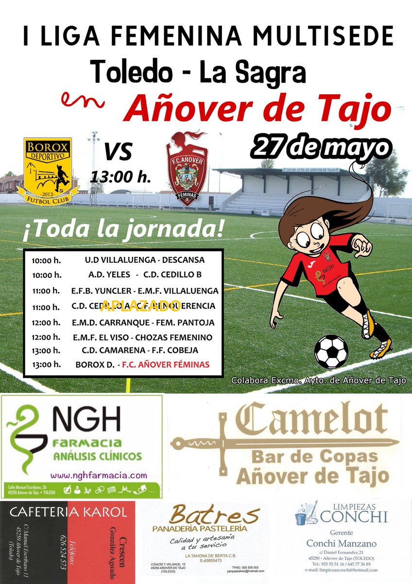 FCAFeminas's tweet photo. ¡Este finde la Liga Femenina Multisede Toledo- La Sagra para en Añover!
Tendremos fútbol femenino desde las 10:00 h.
Y... 🥁
📍Añover de Tajo 🙌🏼
🕐 13:00 h.
⚽️ Borox Deportivo - Fútbol Club Añover Féminas
🏆 Jornada 27- #LigaMultisede
¡Os esperamos! ❤️🖤 https://t.co/zFl9WY6D8M
