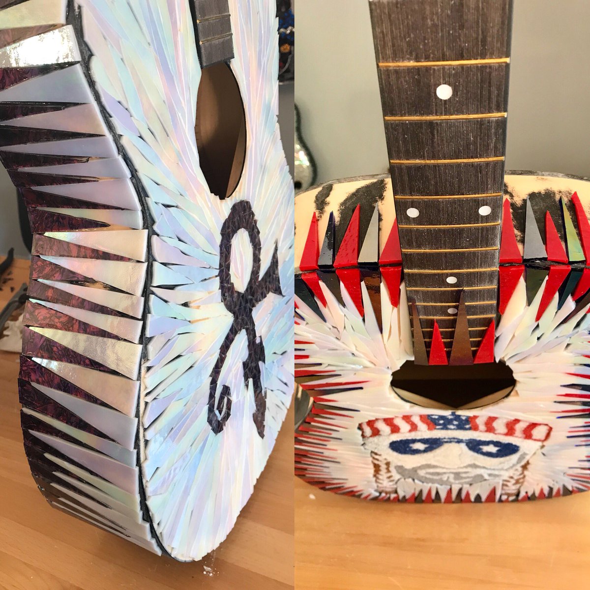 GlassAxes's tweet photo. Sides, sides, everywhere sides...
.......
#legendseries #willie #prince #moretocome #glass #mosaics #acousticguitars #glassguitars #glassguitarart #art #musiclover #workinprogress https://t.co/vqTaTYG6Sk