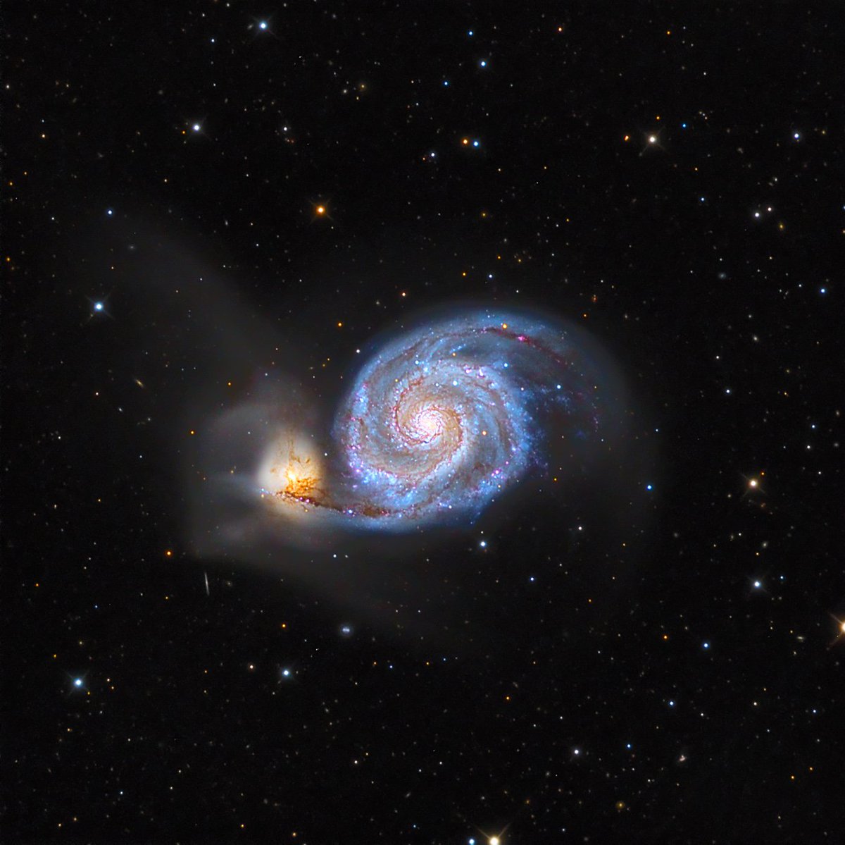 AtikCameras's tweet photo. The M51’s (Whirlpool galaxy) proximity to earth, its striking arms and merging smaller galaxy NGC 5195 make this target even more alluring to capture. This #astrophoto was captured by Leonardo Orazi using an Atik 4000LE
#springtarget #astrophotography https://t.co/I09zhQAy5R