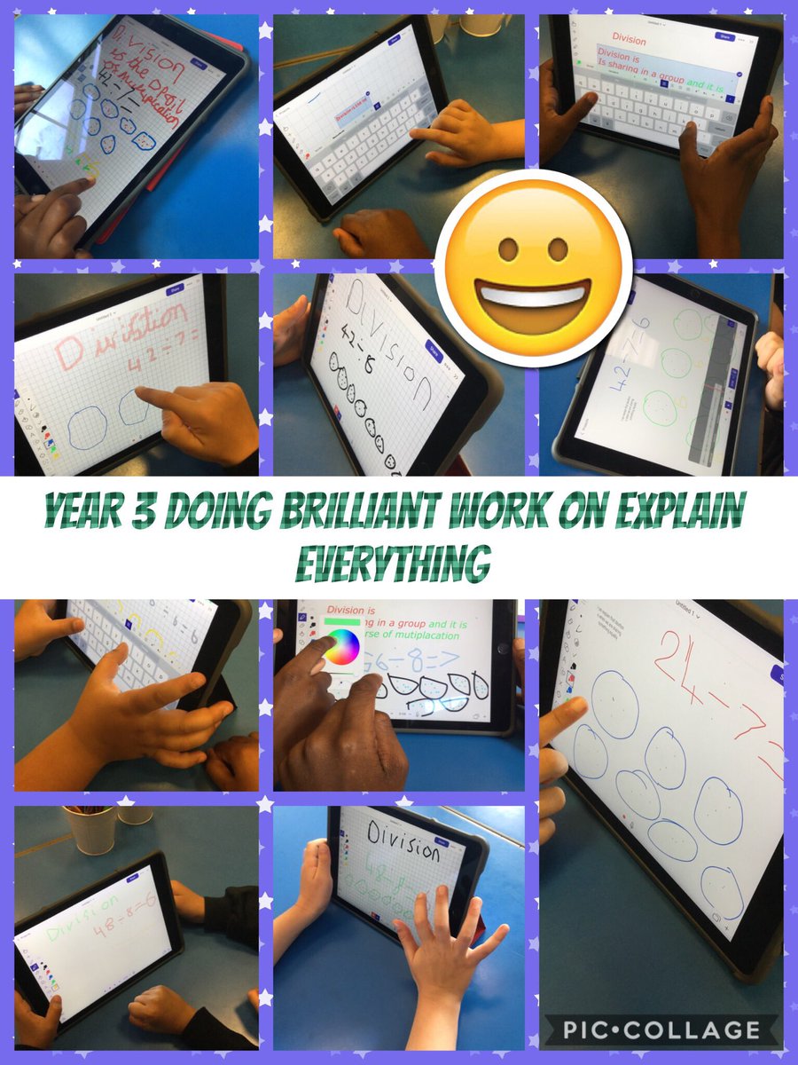 EPSMissMHardy's tweet photo. Y3 were using @explainevrythng to explain how to divide in Maths this morning. They had to write their own explanation and show an example; there was lots to do! #talkforlearning #edtech 👍🏼🌟 (@PicCollage by a Y3 #ipadexpert, thanks!) @Gaynor_Spence @Eastfield_EN3 @EPSChrsTheo https://t.co/WyAaDdJljD