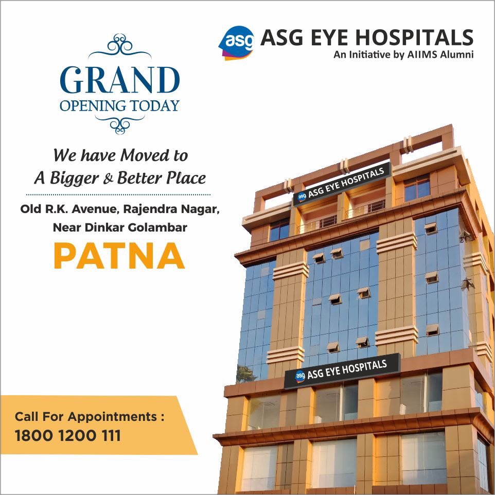 ASGEyeHospitals's tweet photo. Grand Opening Today ASG Eye Hospital PATNA
We have Moved to A Bigger & Better Place
#Grandopening #ASGPatna #Betterservices #Patna #EyeSpecialists #Eyecare #QLasik #Cataract #DiabeticRetinopathy #Glaucoma #EyeExamination #EyeVision #EyeScreening #EyeHospital #EyeHospitalIndia https://t.co/O7vZwaB1bW