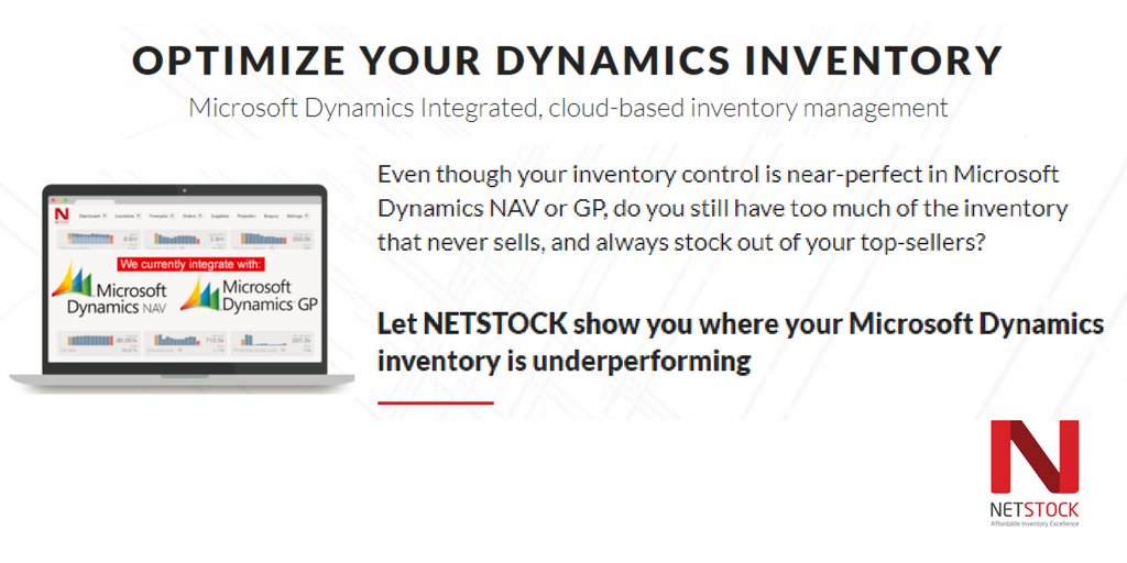 NetstockInv's tweet photo. Optimize your #MicrosoftDynamics #Inventory. Let us show you where your inventory is under performing https://t.co/9aUPO5XIrY #SaaS #cloud #ERP #GPUGAmplifySA https://t.co/l35X6NAg8A