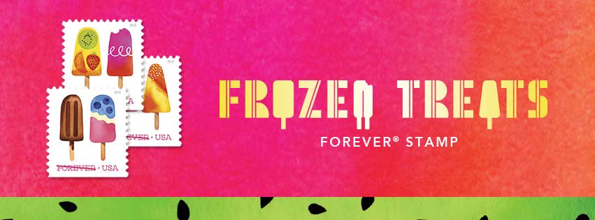 USPS's tweet photo. First-ever scratch-and-sniff stamps coming soon to a Post Office™ near you! https://t.co/iioGH4DoyJ #FrozenTreatsStamps https://t.co/jJLHjLz7R5