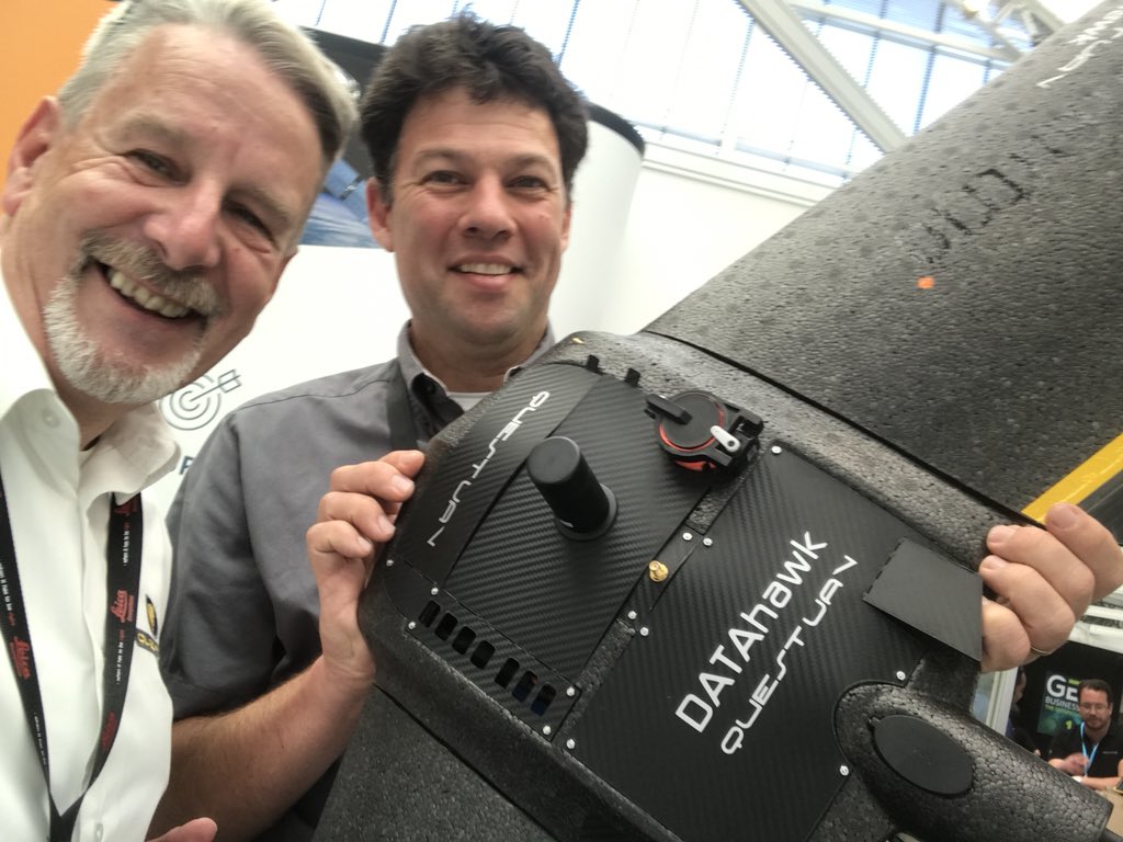 QuestUAV's tweet photo. Our hosts for the @GEOBusinessShow are @Septentrio our PPK supplier with the fantastic Asterex-M2 board. The very handsome Guy Lemmens, Septentrio sales manager, is my stand buddy today. #geobusiness2018 #dronemapping #dronesurvey https://t.co/MkhKsHv08t