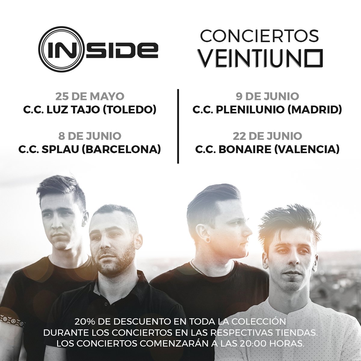InsideShops's tweet image. Te invitamos a disfrutar del nuevo trabajo de @Veintiun0, ¡apunta las fechas! #InsideMusic blog.inside-shops.com/veintiuno-en-c…