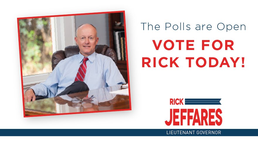 TODAY is Election Day! Have you voted yet? Be sure to head out to your polling location to let your voice be heard. Tell your friends and family why you’re voting Republican Rick Jeffares for Lieutenant Governor! #gapol #VoteToday Find your polling place: mvp.sos.ga.gov/MVP/mvp.do
