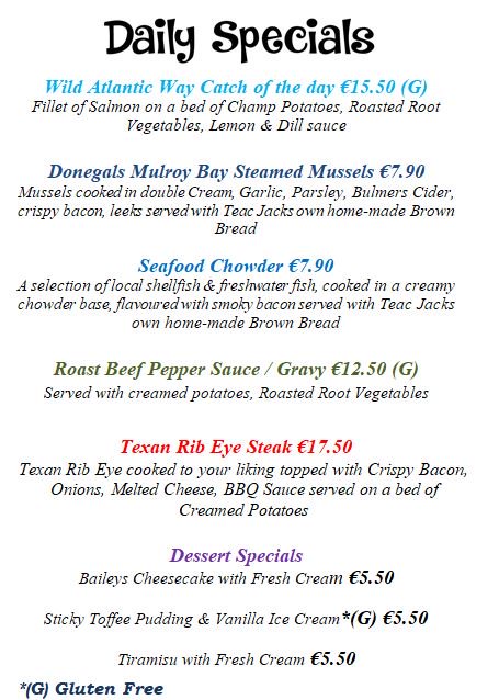 Todays Daily Specials served from 1-9pm
