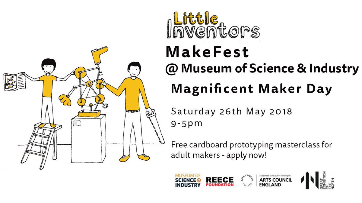Calling makers near Manchester, we are running a free cardboard prototyping masterclass this Sat 26th May 9-5pm at Manchester Museum of Science and Industry. A day to make quality models of children’s ideas. Sign up> makers@littleinventors.org more info > littleinventors.org/events/manches…