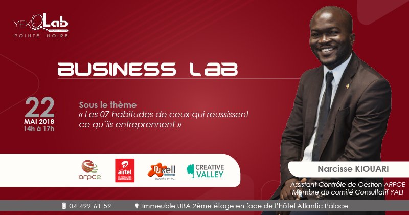 Yekolab's tweet photo. #YEKOLAB_LAB
Yekolab Pointe Noire vous invite à son 2e rendez-vous #Business_LAB ce mardi à partir de 15h00. Narcisse Kiouari, un des membres actifs de la communauté JCertif et Yekolab vous fait par de son expertise. A tout à l'heure. https://t.co/JkvowAmr6V