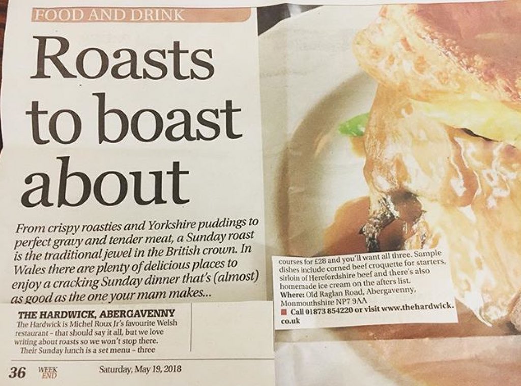 The_Hardwick's tweet photo. We were mentioned this weekend in the Western Mail for our delicious Sunday Roast π
2 courses Β£22 / 3 courses Β£28
To book call us on 01873 854220 .
.
.
.
#thehardwick #foodieheaven #sundayroast #abergavenny #lovewales #westernmail https://t.co/ppCsiJODbO