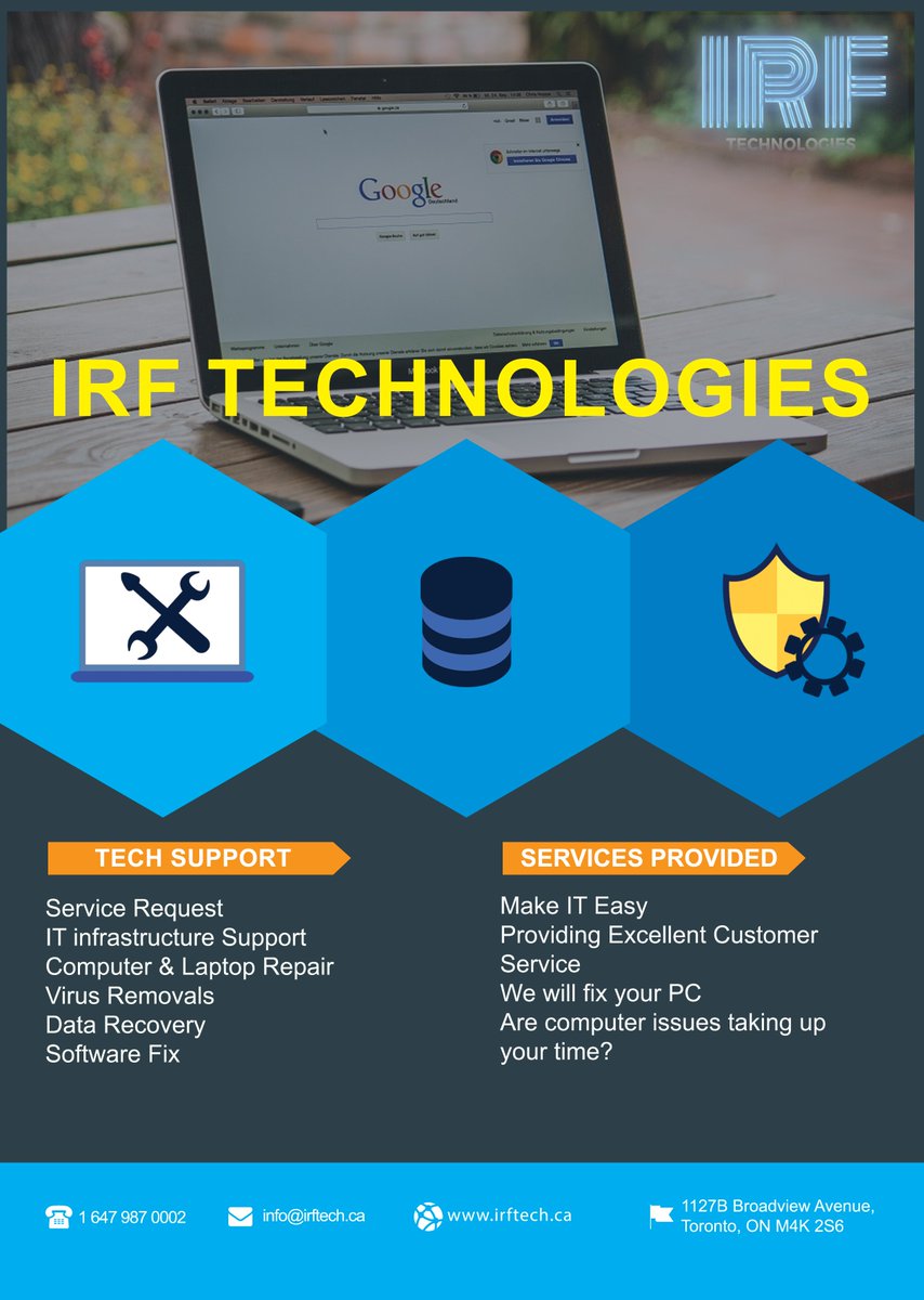 infouser786's tweet photo. Reliable, affordable and on demand tech support IRF Technologies  #itsupport #irftech #helpdesk #24/7 #residentialservices #CustomerService #fixyourpc #callnow #Toronto  #TechSupport https://t.co/tPtdkuHe8n