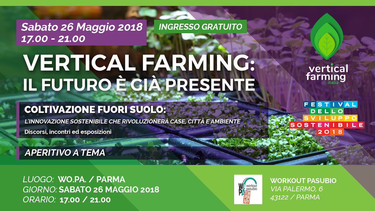 🍀Pronti per il primo evento targato #VerticalFarmingItalia? 
📍26 maggio - ore 17 - Parma 

Ecco qui il link con i dettagli della prima parte del programma🍃:
verticalfarmingitalia.com/2018/05/21/1-i…
.
.
#FestivaldelloSviluppoSostenibile
