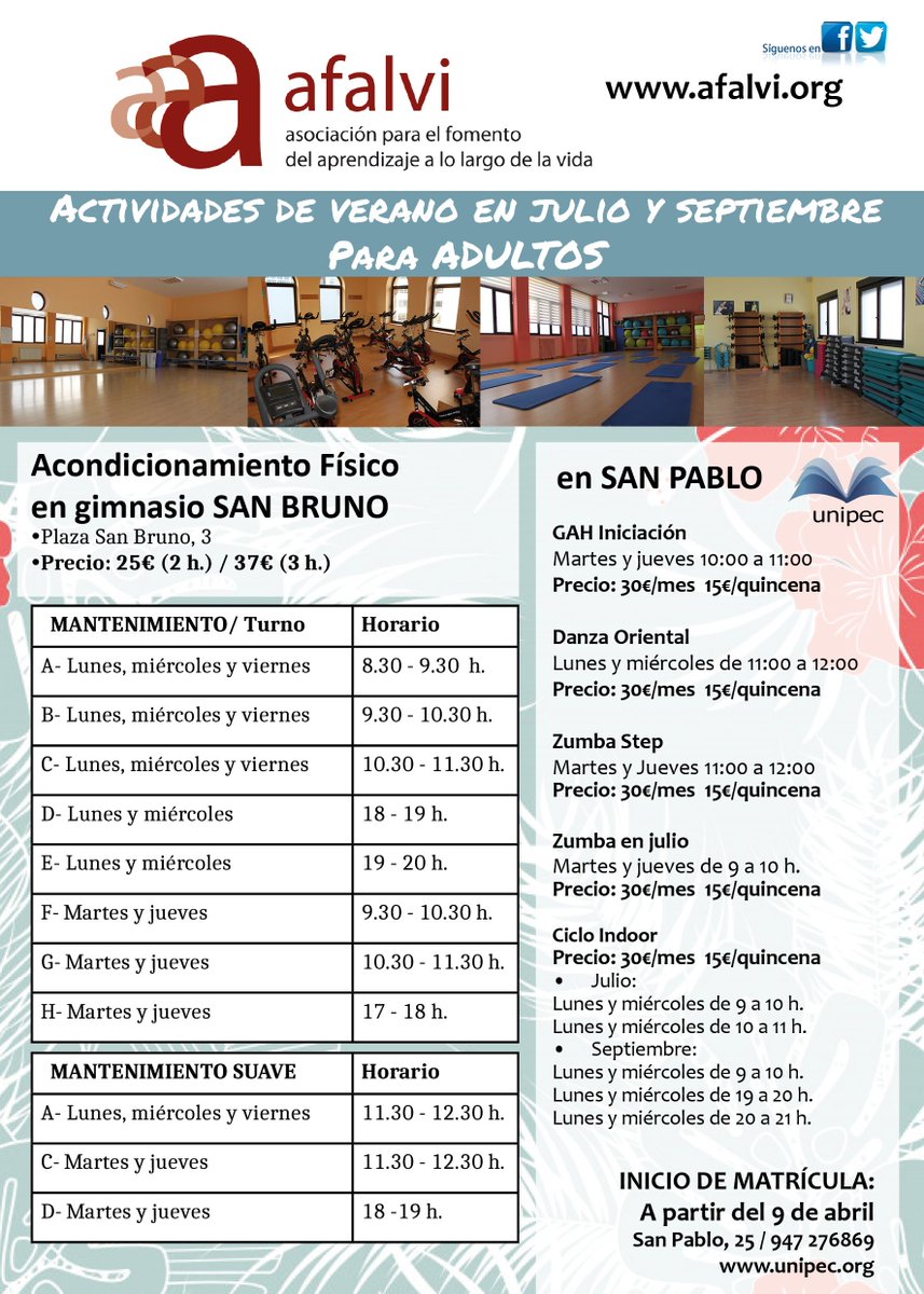 unipecburgos's tweet photo. Ya está abierto las matrículas de los cursos de verano para adultos. ¡No te quedes sin plaza! Más información en C/ San Pablo 25 y 947276869
#veranoadultos #veranoformacion #UNIPEC #AFALVI https://t.co/9kVTivqMn1