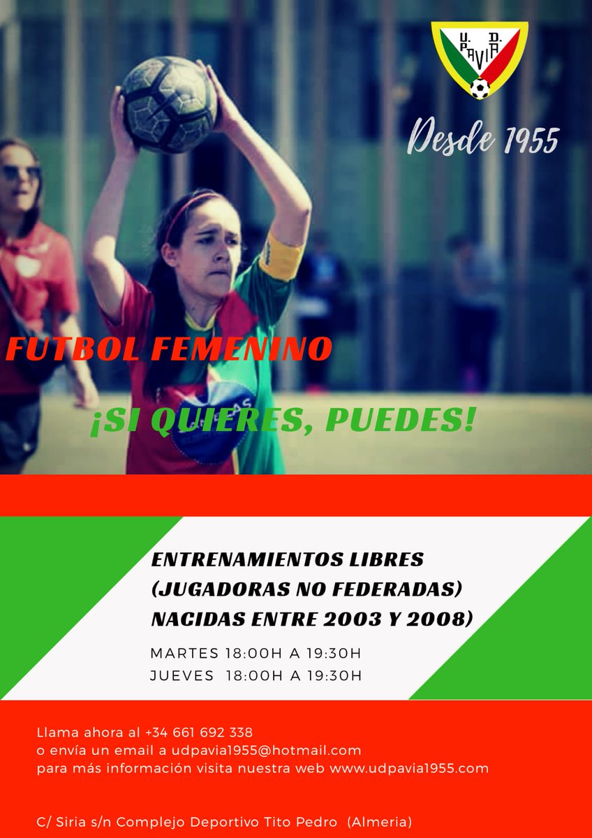 ¿A QUE ESPERAS PARA APUNTARTE? #UDPavia
#FútbolFemenino #Almería