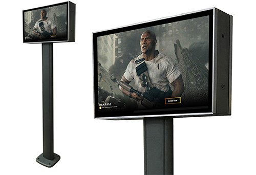 ModeALuk's tweet photo. Another bespoke design gracing the window of leading West End cinema. A bolt-down stand with back to back 32″ bright screen monitors is just one of many of Mode-AL’s structures in cinemas. #digitalsignage #displaystands #avtweeps, #retaildigitalsignage https://t.co/qgP1dEw32o https://t.co/qYas1kLUdU