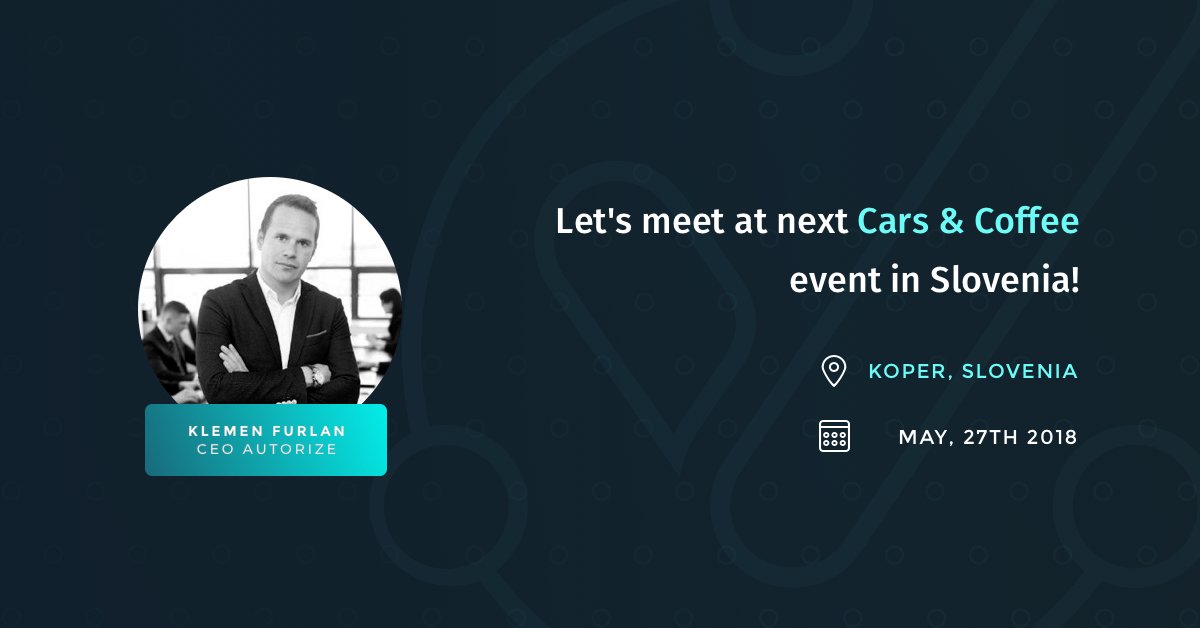autorizeIO's tweet photo. 5 DAYS TO GO! 🏁 Hit the road ... and join team autorize at Cars&amp;Coffee Slovenia📍We will show you our #Blockchain based solution for sharing your Movable Goods ;) #cars #supercars #CarEvents #icoproject #Crypto #BlockchainTechnology #Lamborghini #supercar #ICO #ICOs #Mercedes https://t.co/JezIoWQ41s