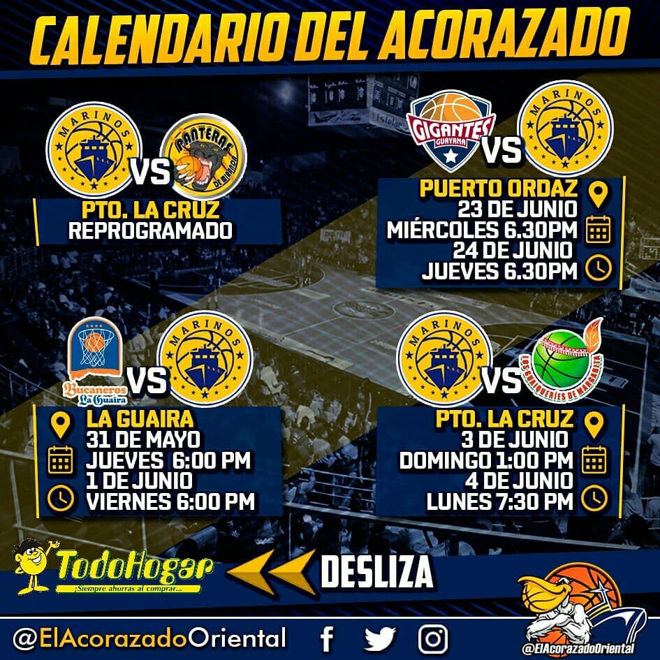 ClubElAcorazado's tweet photo. Mañana arranca el andar del acorazado en la presente temporada ... Y si ya tienes tu abono o quieres ir a los juegos.. Aquí te traemos el calendario OFICIAL 📅... Recuerda que son POCOS JUEGOS en CASA ... Asi que apoyemos a nuestro equipo desde el primer día 🏀😉🔥#Marinos #LPB https://t.co/ZDaVKMQi3Y