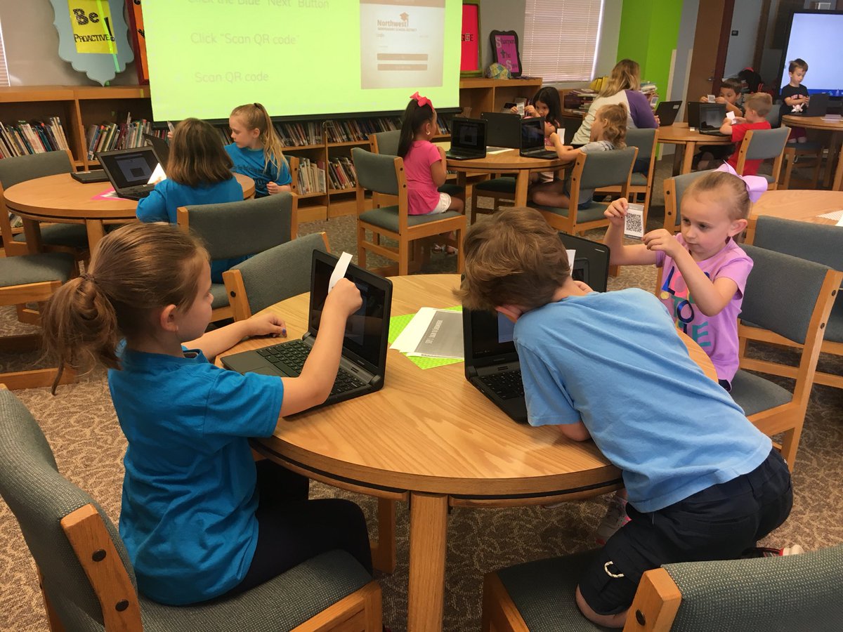 Kinder leaders <a href="/PrairieViewES/">Prairie View Elem</a> use QR codes to login to Chromebooks and work on ePortfolios. @PoeToaster12 rocks IT!#KinderCanToo #PVELeadsIT  #googlesites #QRcodesforthewin #Chromebooks Thanks to technology for setting up the QR codes! <a href="/afeind/">Adam Feind, CETL</a>