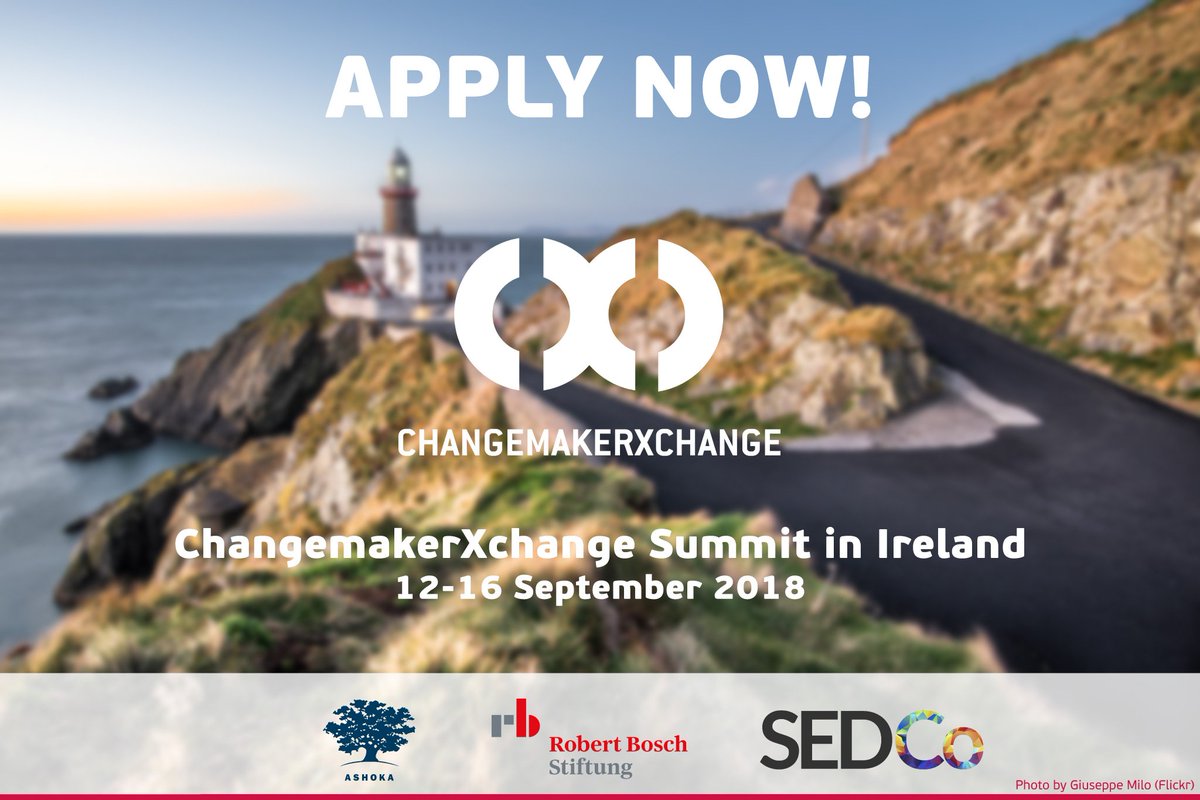Some very exciting news: in partnership with <a href="/SED_Co/">SEDCo</a> and @BoschStiftung, a <a href="/cmxchange/">ChangemakerXchange</a> summit will be running in Ireland this year from 12th - 16th September! Are you an social entrepreneur under 30? Apply at bit.ly/2s3vTfc   by the 25th June
