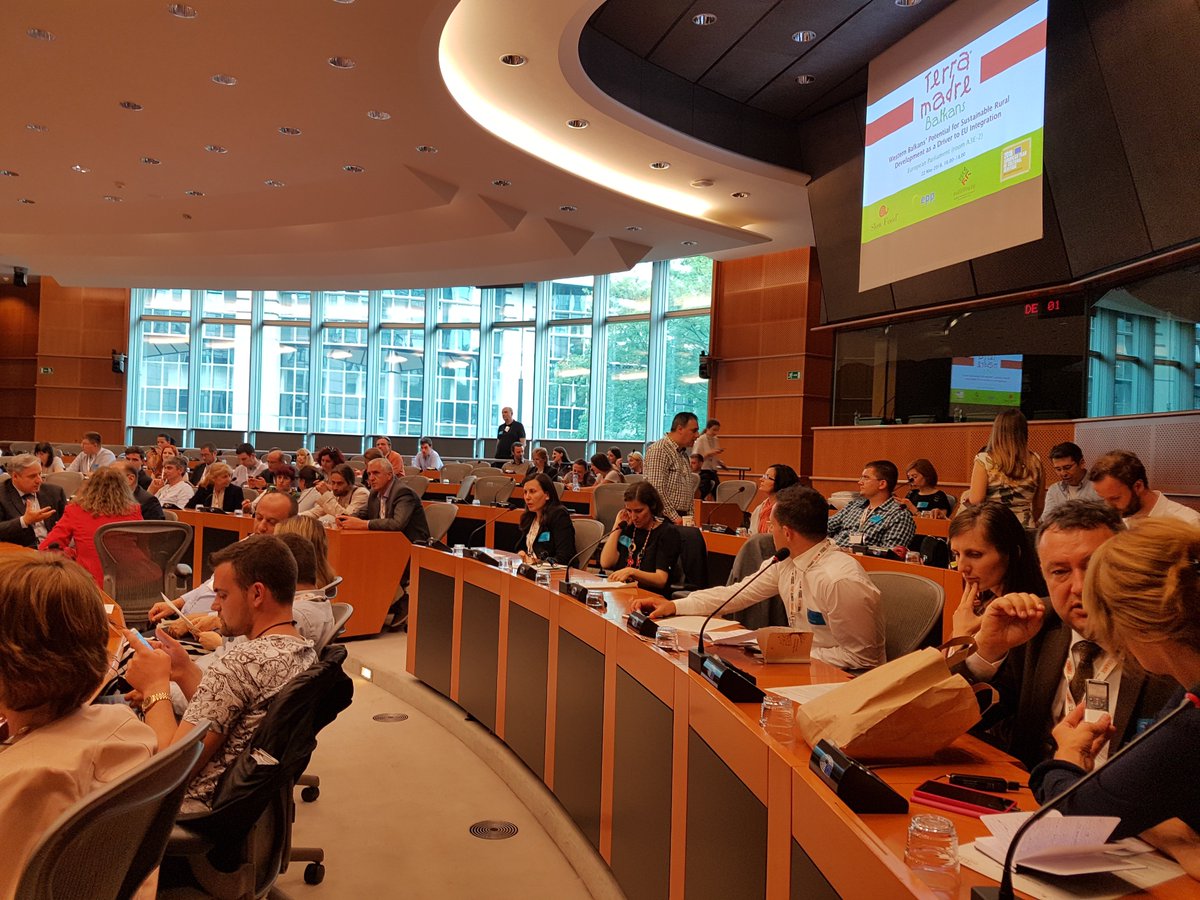 SlowFoodHQ's tweet photo. #TerraMadreBalkans is in full swing at the #EU Parliament today! After a great tasting event, now it's time for a conference on the #Balkans potential for sustainable rural development as a driver to EU integration. https://t.co/R28rneByOj