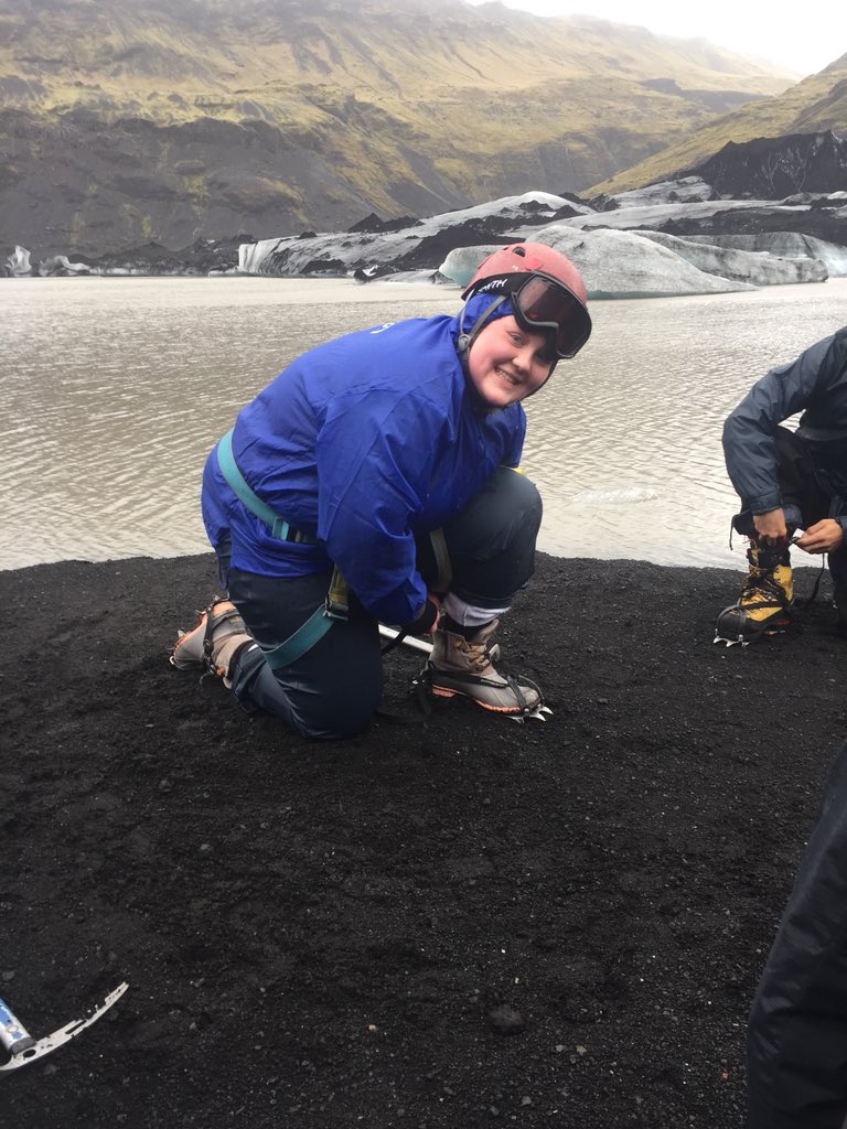 jbellmath's tweet image. Addy straps on her crampons for the trek into the glacier in Iceland! #mhsbeyond